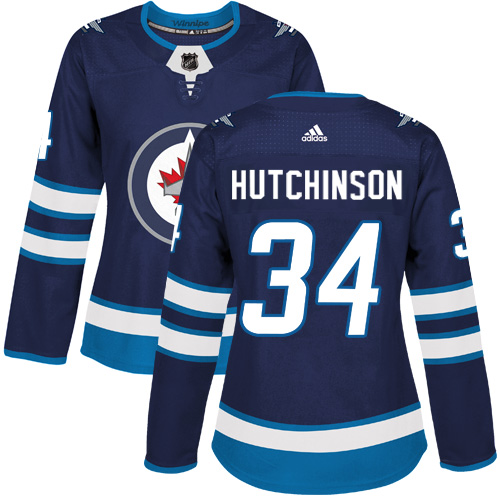 Adidas Jets #34 Michael Hutchinson Navy Blue Home Authentic Women's Stitched NHL Jersey